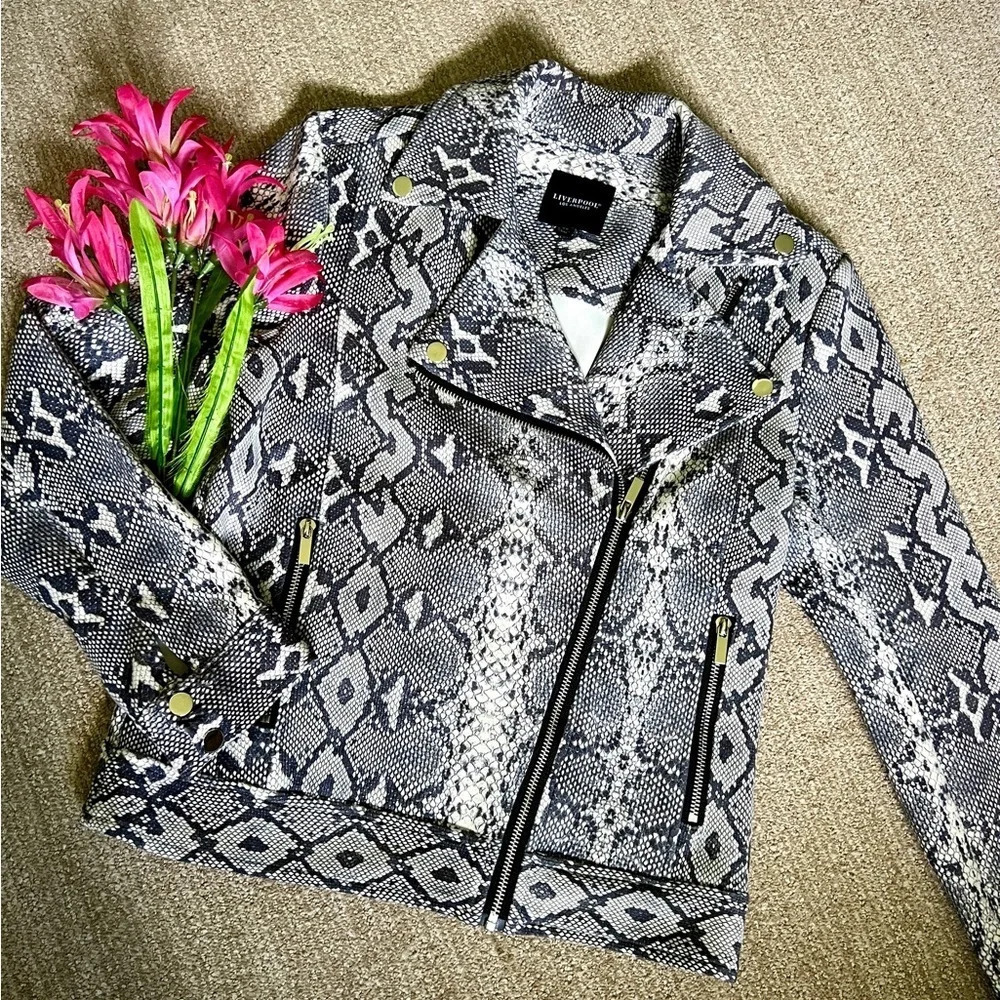 Liverpool Los Angeles Snake Print Moto Jacket - XS
